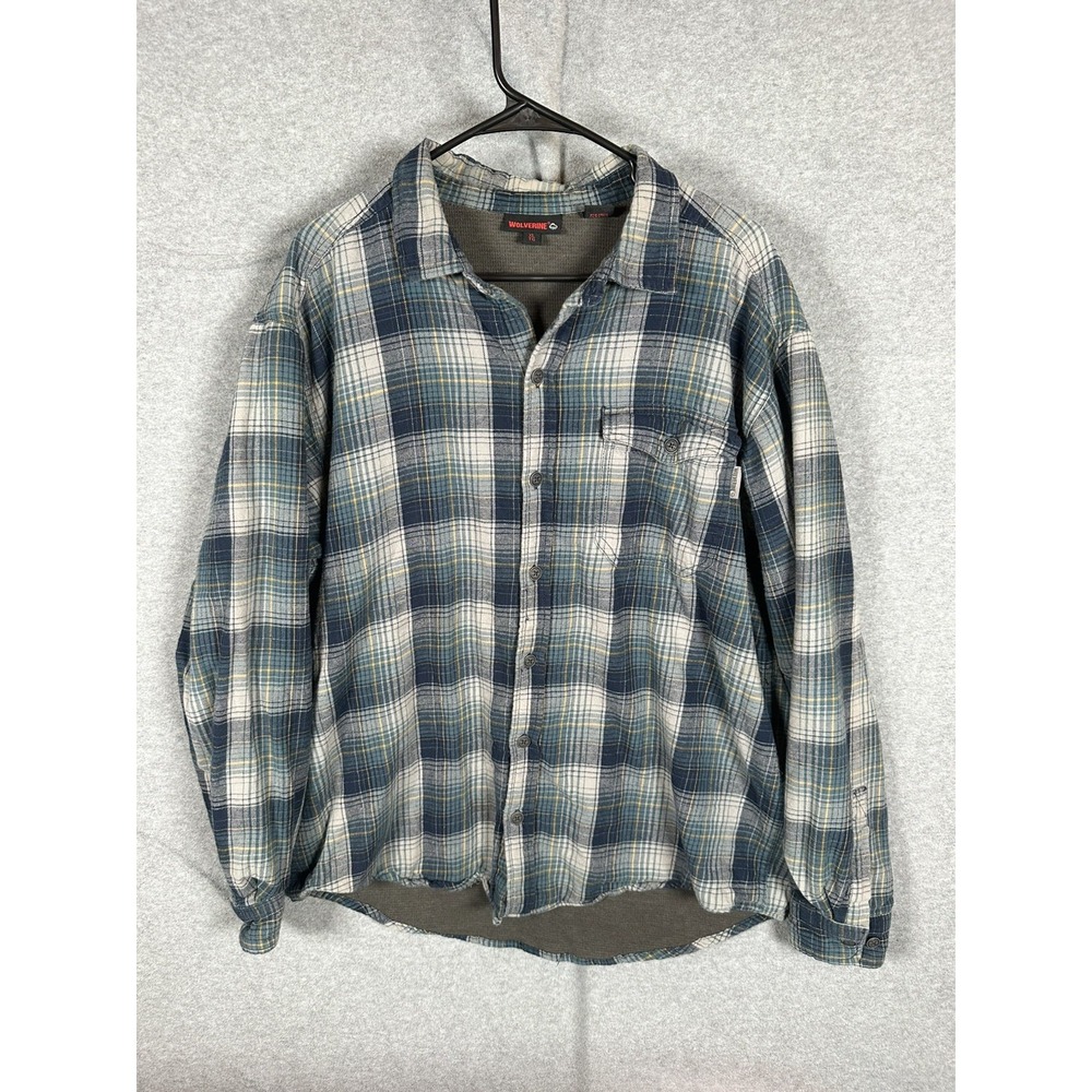 Wolverine Mens XL Plaid Flannel Lined Shacket Shirt Jacket Workwear Blue Gray